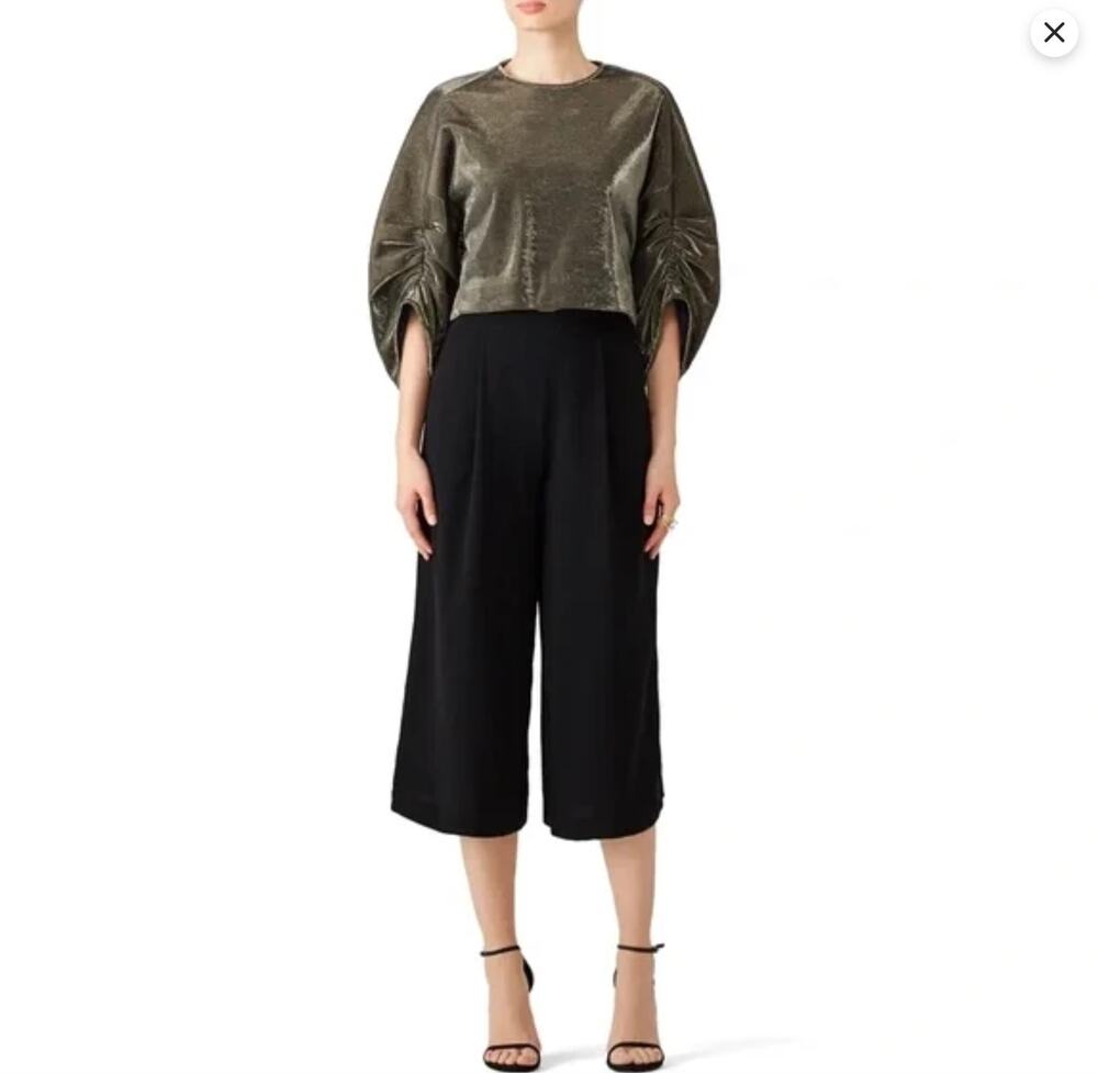 Tibi Lurex Shirred Metallic Sparkly Cropped Top Holidays Party - Gold Small
